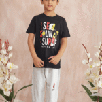 Sea Sound Surf" Kids' Black T-Shirt