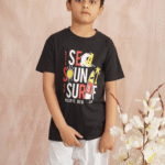 Sea Sound Surf" Kids' Black T-Shirt