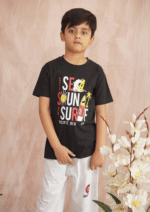 Sea Sound Surf" Kids' Black T-Shirt - Image 3