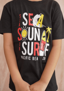 Sea Sound Surf" Kids' Black T-Shirt - Image 5