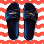 Churchill Chain-trimmed blue Velvet slides - Image 2