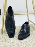 Handmade Mens Black Leather Formal - Image 2